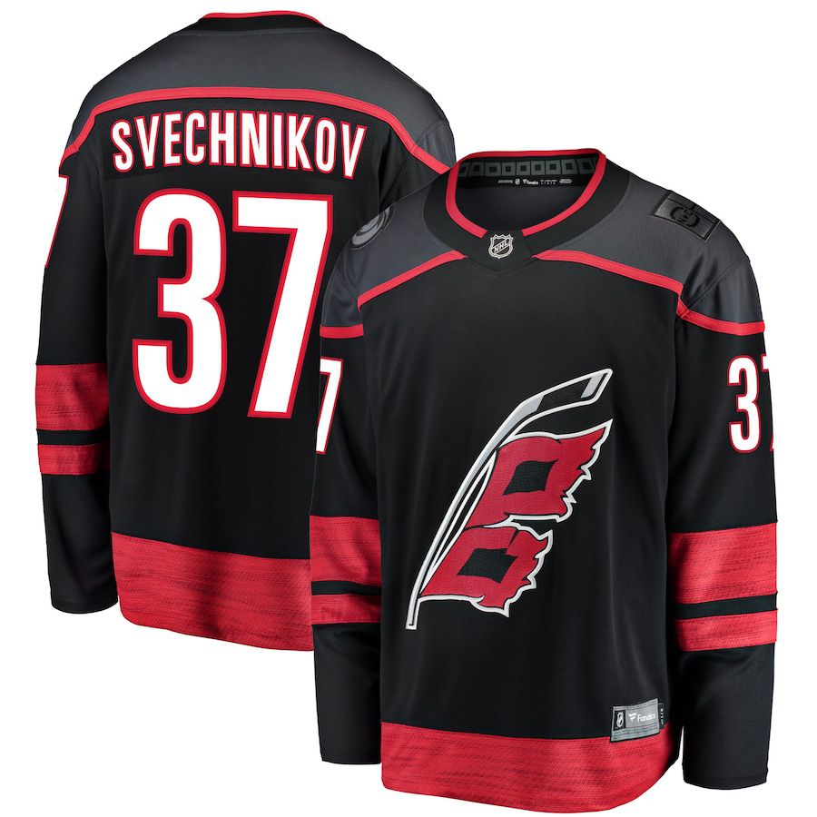 Men Carolina Hurricanes 37 Andrei Svechnikov Fanatics Branded Black Home Premier Breakaway Player NHL Jersey